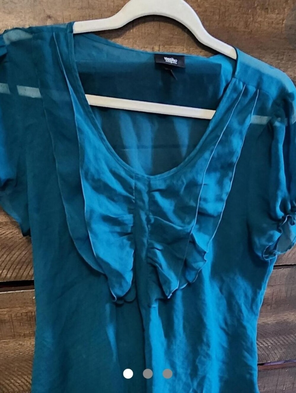 Teal Short Sleeve Ruffle Front Tee